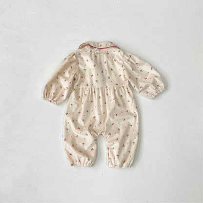 MyKids-USA® Autumn Arrival Baby Girls Long Sleeves Cute Flowers Pattern Turn Down Collar Rompers