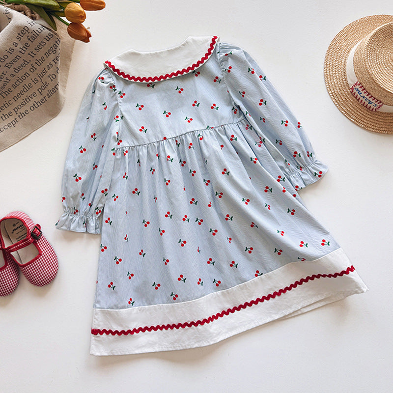 Autumn Arrival Baby Kids Girls Cherry Pattern Long Sleeves Dress with Collar, MyKids-USA®, Baby & Toddler Dresses, MyKids-USA -  -  -  -  -  -  - 