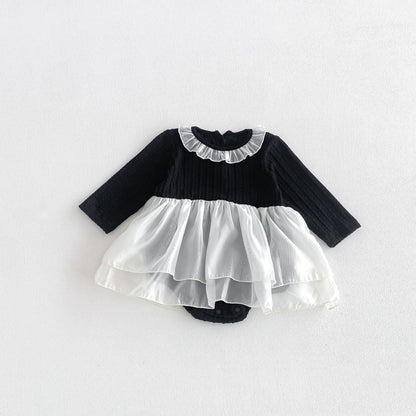 MyKids-USA® Autumn Arrival Baby Girls Long Sleeves Simple Color Patchwork Bodysuit Dress
