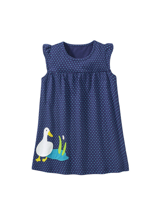 Summer Design Girls Sleeveless Duck Pattern Blue Dots Dress, MyKids-USA®, Baby & Toddler Dresses, MyKids-USA - Size/Age - 90 (12-24M) - Color - Navy Blue (Dark Blue) -  -  - TR2403292300-A