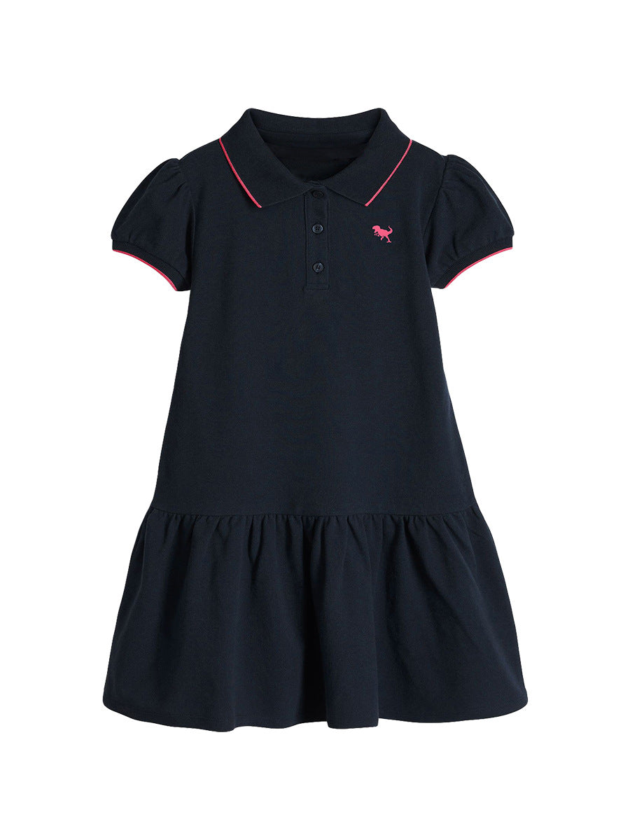 Summer Baby Kids Girls Short Sleeves Pink Logo Polo Design Black Dress 100 (2-3Y) / Black Summer Baby Kids Girls Short Sleeves Pink Logo Polo Design Black Dress 100 (2-3Y) / Black