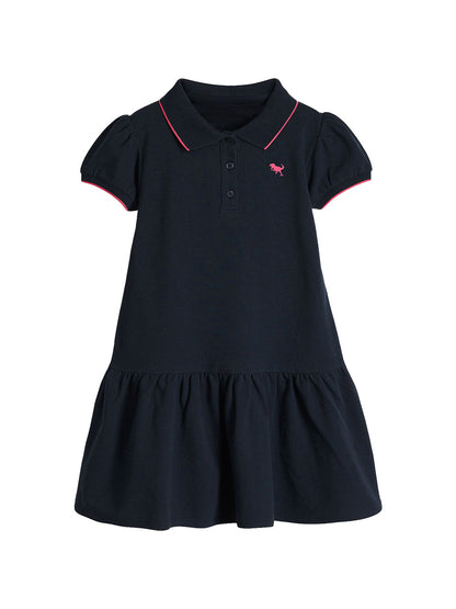 Summer Baby Kids Girls Short Sleeves Pink Logo Polo Design Black Dress