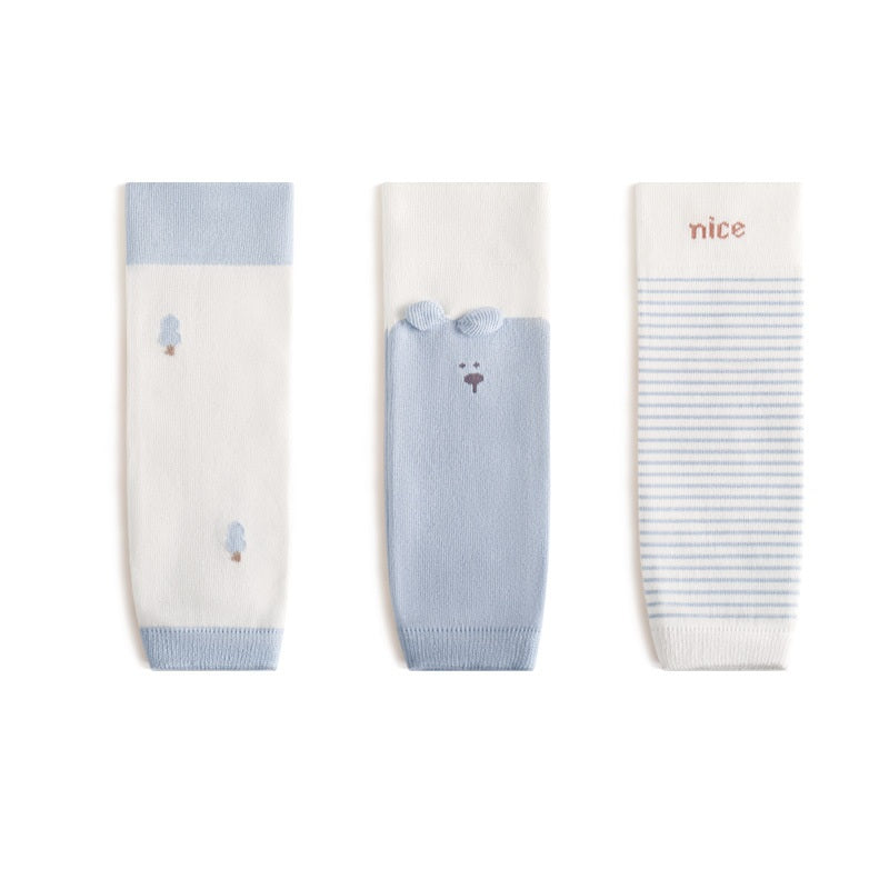Winter and Autumn Baby Unisex Breathable Striped and Cartoon Knee Sleeves 23-27cm 3-Pair Set, MyKids-USA®, Baby & Toddler Socks & Tights, MyKids-USA - Size/Age - S (0-1Y) - Color - Blue -  -  - TR2512301326-A.