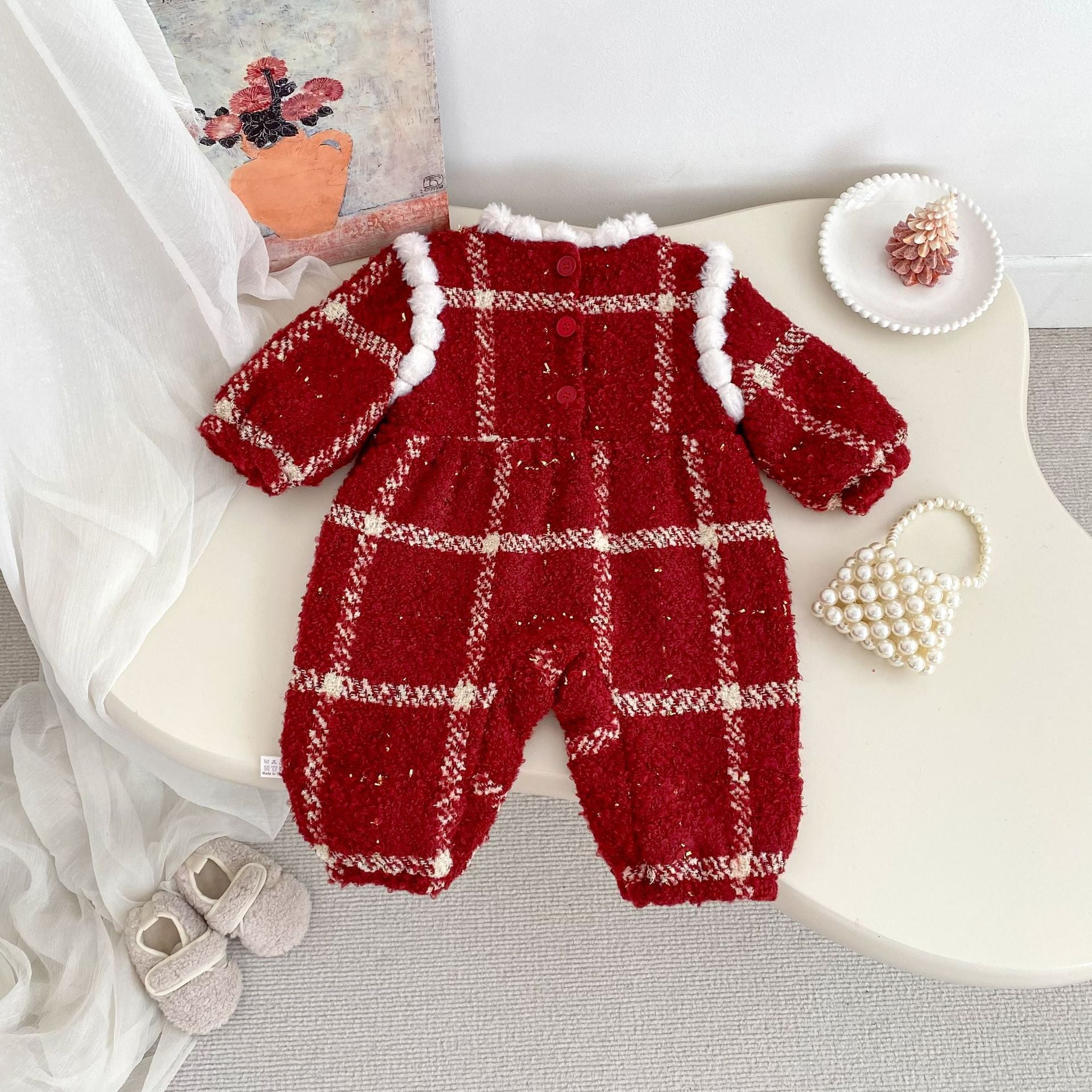 Winter Arrival Baby Girls Long Sleeves Plaid Pattern Fleece-Lined Warm Rompers, MyKids-USA®, Baby One-Pieces, MyKids-USA -  -  -  -  -  -  - 