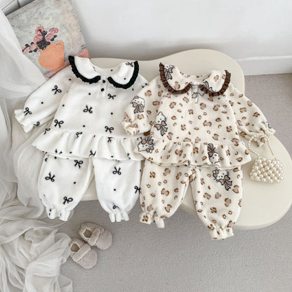 Winter Baby Kids Girls Long Sleeves Cute Pattern Top and Pants Fluffy Warm Pajamas Clothing Set, MyKids-USA®, Baby & Toddler Sleepwear, MyKids-USA -  -  -  -  -  -  - 