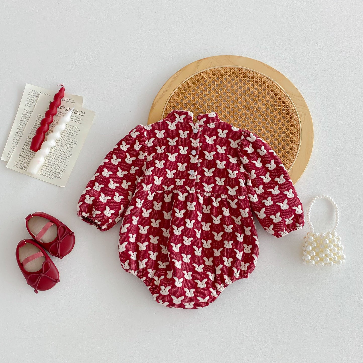 Autumn Arrival Baby Girls Long Sleeves Rabbits Jacquard Pattern Onesies, MyKids-USA®, Baby One-Pieces, MyKids-USA -  -  -  -  -  -  - 