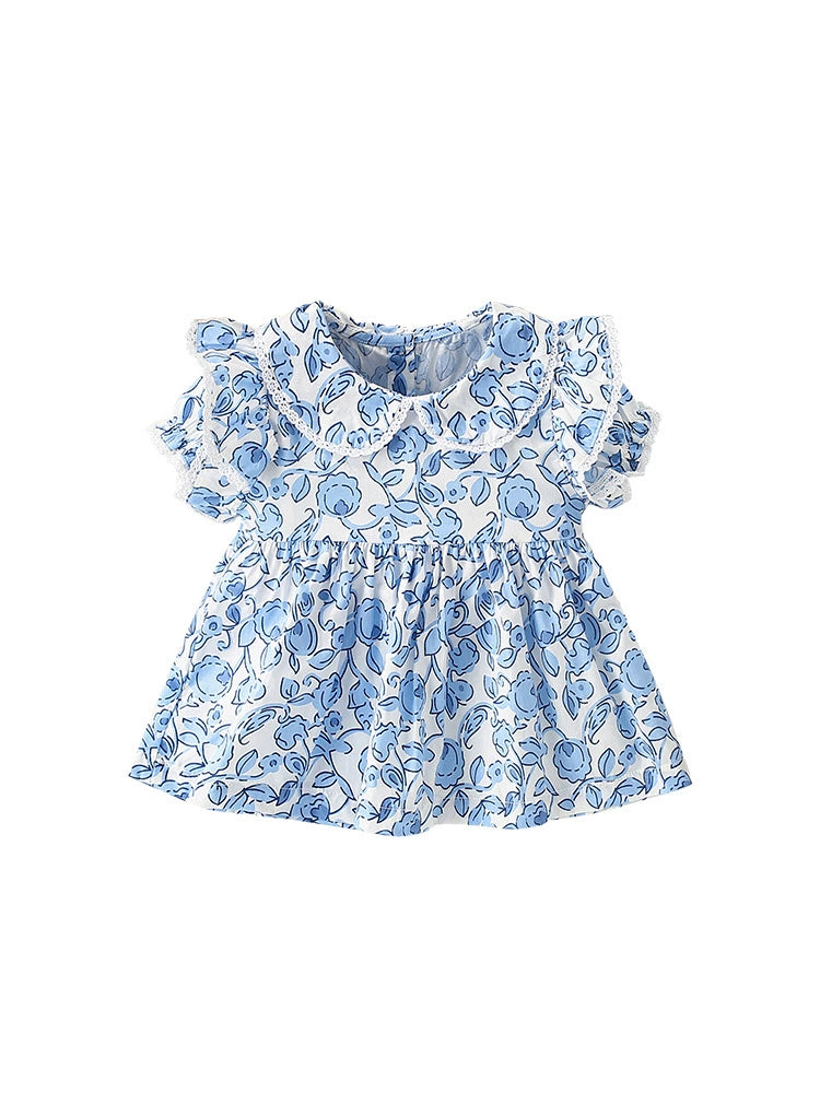 Summer Girls’ Flowers Pattern Printed Top in European and American Style, MyKids-USA®, Baby & Toddler Dresses, MyKids-USA -  -  -  -  -  -  - 