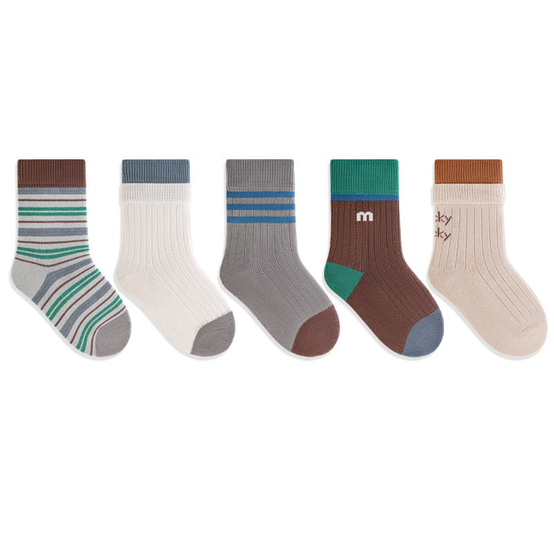 Autumn Arrival Baby Kids Unisex Breathable Casual Pattern Socks 1 Lot=5-Pair Set, MyKids-USA®, Baby & Toddler Socks & Tights, MyKids-USA - Size/Age - S (0-1Y) - Color - Grey -  -  - TR2511122204-F