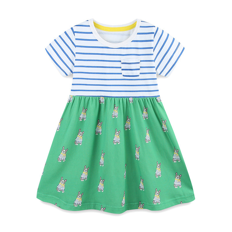 Summer Pure Cotton Cartoon Puppy Pattern Short Sleeves Dress for Stylish Girls, MyKids-USA®, Baby & Toddler Dresses, MyKids-USA - Size/Age - 90 (12-24M) - Color - Green -  -  - TR2505131908-A