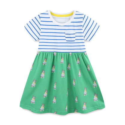 Summer Pure Cotton Cartoon Puppy Pattern Short Sleeves Dress for Stylish Girls, MyKids-USA®, Baby & Toddler Dresses, MyKids-USA - Size/Age - 90 (12-24M) - Color - Green -  -  - TR2505131908-A