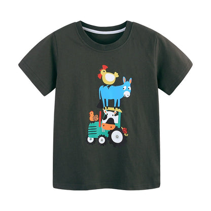 Summer Boys’ Farm Animals Cartoon Pattern T-shirt in European and American Style, MyKids-USA®, Baby & Toddler Tops, MyKids-USA -  -  -  -  -  -  - 