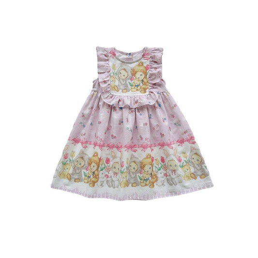 Summer Kids Girls Cute Baby Print Sleeveless Design Princess Dress