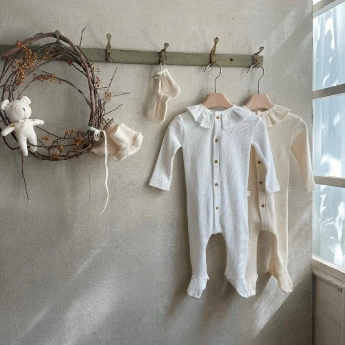 MyKids-USA® Autumn Arrival Baby Kids Long Sleeves Solid Color Waffle Grid Rompers