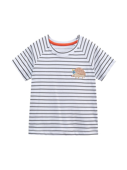 Baby Kids Girls Striped Hedgehog Logo Short Sleeves T-Shirt