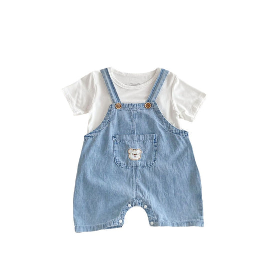 Arrival Summer Baby Kids Unisex Teddy Bear Pattern Short Sleeves T-Shirt And Thin Denim Overalls Romper – Baby Matching Clothing Set, MyKids-USA®, Baby One-Pieces, MyKids-USA - Size/Age - 66 (3-6M) - Color - Blue -  -  - TR2406192303-A.