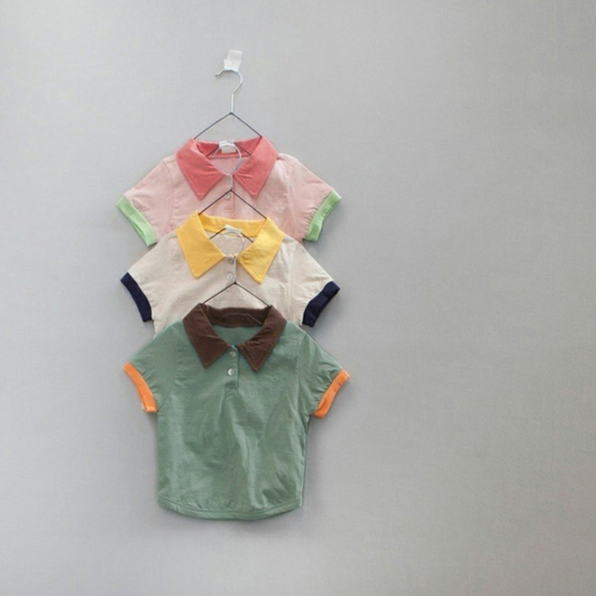 Design Summer Baby Kids Short Sleeves Color Patchwork Polo T-shirt