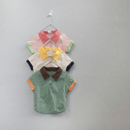 Design Summer Baby Kids Short Sleeves Color Patchwork Polo T-shirt