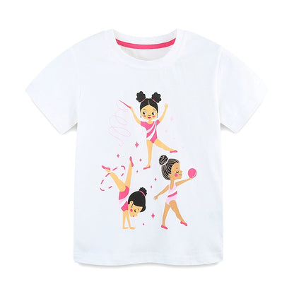 Summer Girls’ Rhythmic Gymnastics Cartoon Pattern T-shirt in European and American Style, MyKids-USA®, Baby & Toddler Tops, MyKids-USA -  -  -  -  -  -  - 
