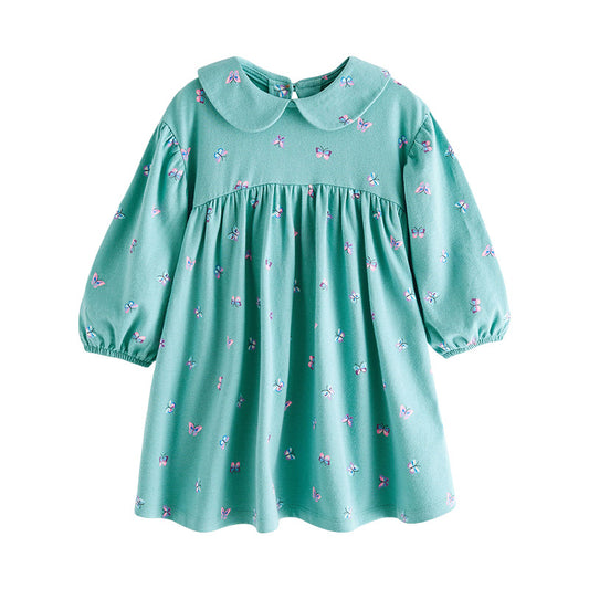 Floral Graphic Doll Neck Cute Dress In Autumn, MyKids-USA®, Baby & Toddler Dresses, MyKids-USA - Size/Age - 90 (12-24M) - Color - Green -  -  - JM2308092228-A