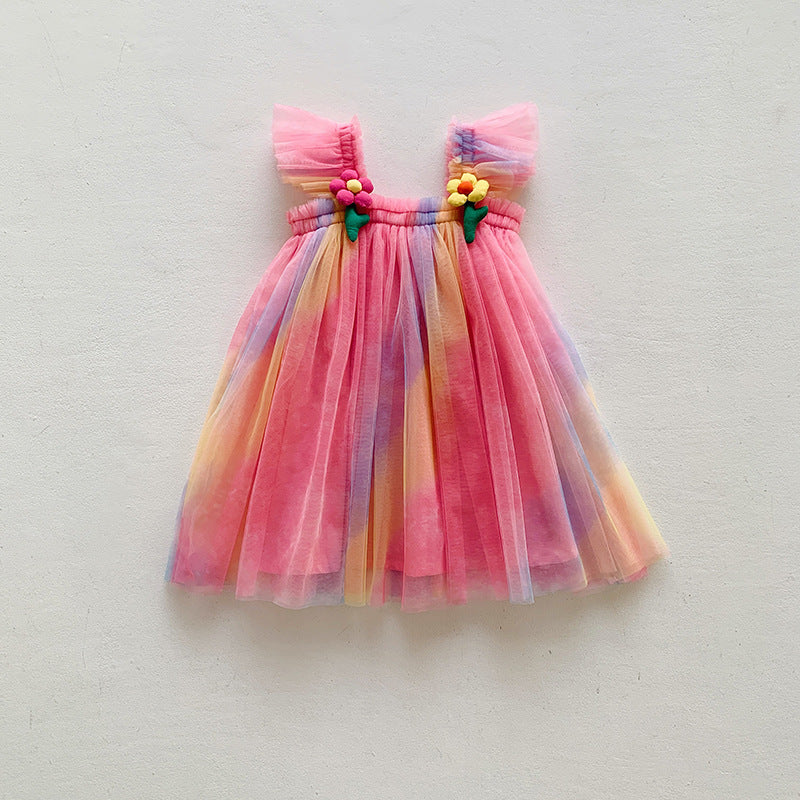 Summer Baby Kids Girls Fly Sleeves Flowers Pattern Gradient Tulle Strap Dress, MyKids-USA®, Baby & Children's Dresses, MyKids-USA - Size/Age - 80 (9-12M) - Color - Red -  -  - TR2605202150-E.