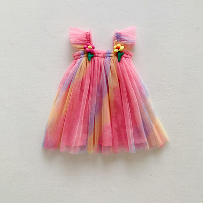 Summer Baby Kids Girls Fly Sleeves Flowers Pattern Gradient Tulle Strap Dress, MyKids-USA®, Baby & Children's Dresses, MyKids-USA - Size/Age - 80 (9-12M) - Color - Red -  -  - TR2605202150-E.