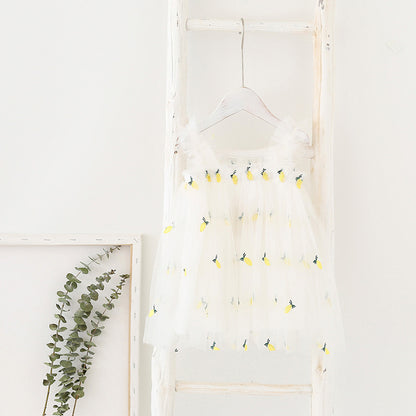 Summer Baby Kids Girls Sleeveless Floral and Fruits Pattern Tulle Strap Dress, MyKids-USA®, Baby & Children's Dresses, MyKids-USA - Size/Age - 80 (9-12M) - Color - Yellow -  -  - TR2605232046-E.