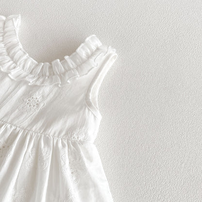 Design Summer Baby Kids Girls Sleeveless Solid Color Floral Pattern Bodysuit Dress