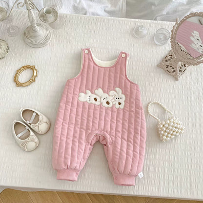 Winter and Autumn Baby Kids Girls Long Sleeves Solid Color Top and Rabbits Pattern Sleeveless Cotton-Padded Overalls Clothing Set, MyKids-USA®, Baby & Toddler Outfits, MyKids-USA -  -  -  -  -  -  - 