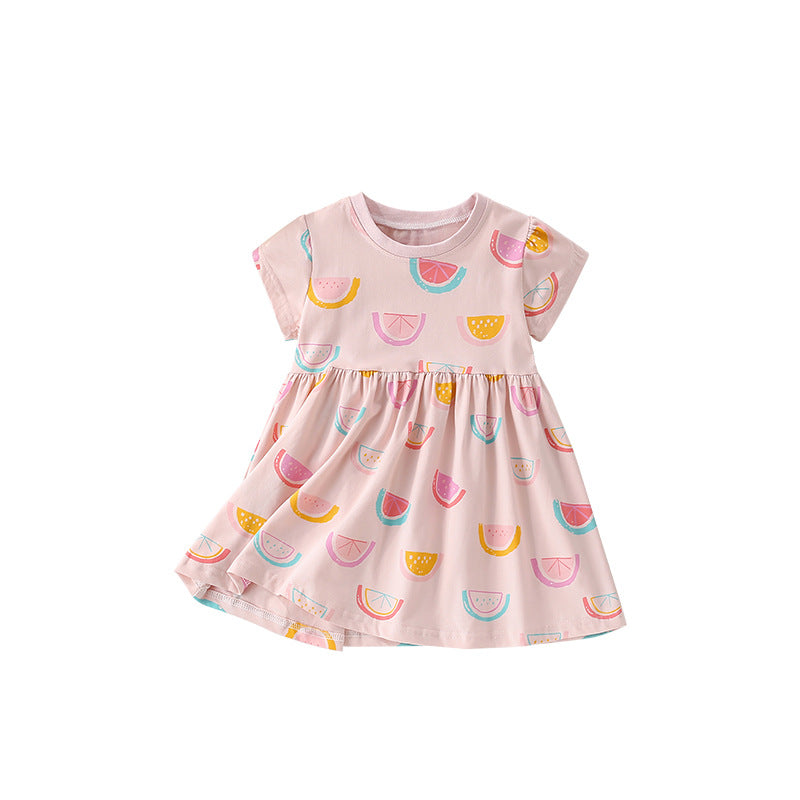 Summer Arrival Watermelons Fruits Pattern Short Sleeves Dress for Stylish Girls, MyKids-USA®, Baby & Toddler Dresses, MyKids-USA - Size/Age - 110 (3-5Y) - Color - Pink -  -  - TR2505082112-A