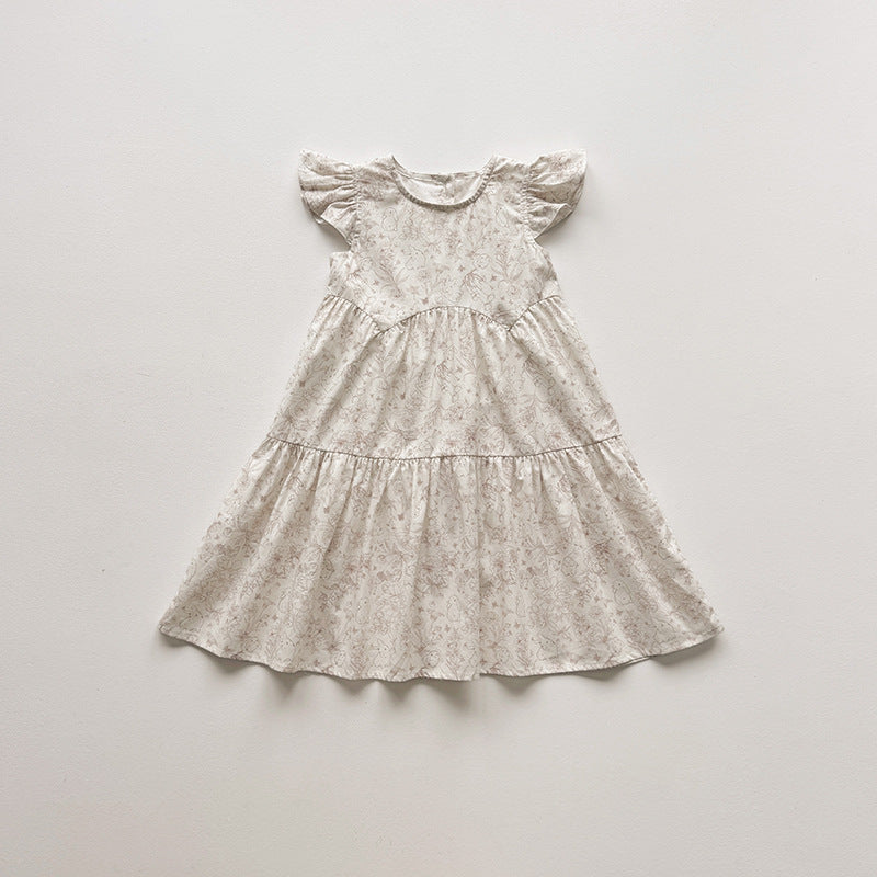 Summer Arrival Baby Girls Fly Sleeves Flowers Pattern Dress, MyKids-USA®, Baby & Children's Dresses, MyKids-USA - Size/Age - 90 (12-24M) - Color - Coffee -  -  - TR2604142322-B.