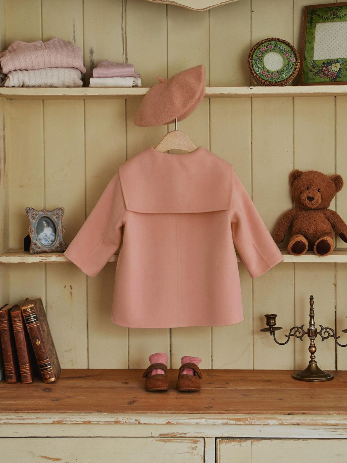 Premium-Style Girls Single-Breasted One-Piece Wool Coat without Hat