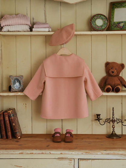 Premium-Style Girls Single-Breasted One-Piece Wool Coat without Hat