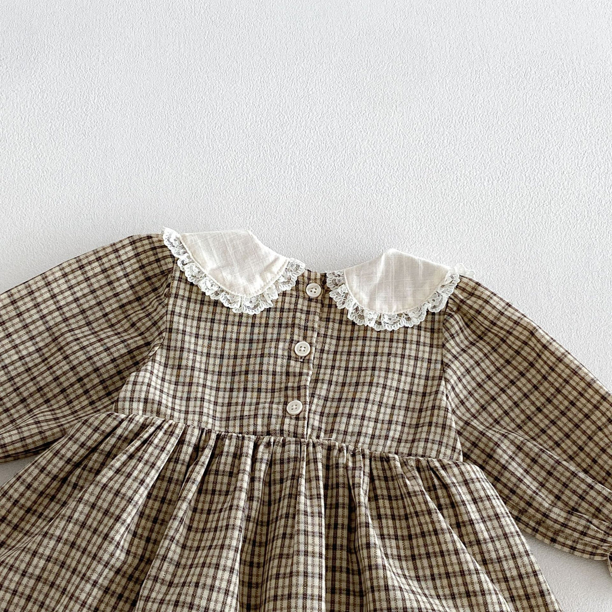 MyKids-USA® Autumn Arrival Baby Girls Long Sleeves Lace Trim Plaid Bodysuit Dress