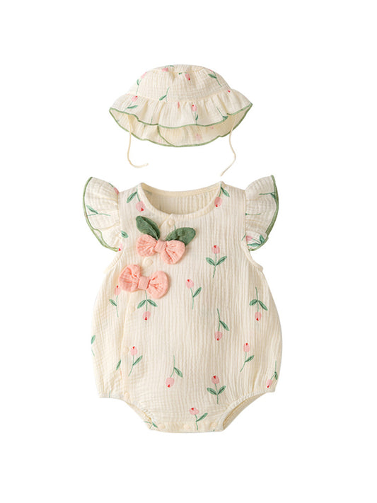 Summer Design Baby Girls Light Floral Pattern Embroidery Fly Sleeves Crew Neck Sweet Cute Onesies, MyKids-USA®, Baby One-Pieces, MyKids-USA - Size/Age - 66 (3-6M) - Color - Apricot -  -  - TR2406042359-A
