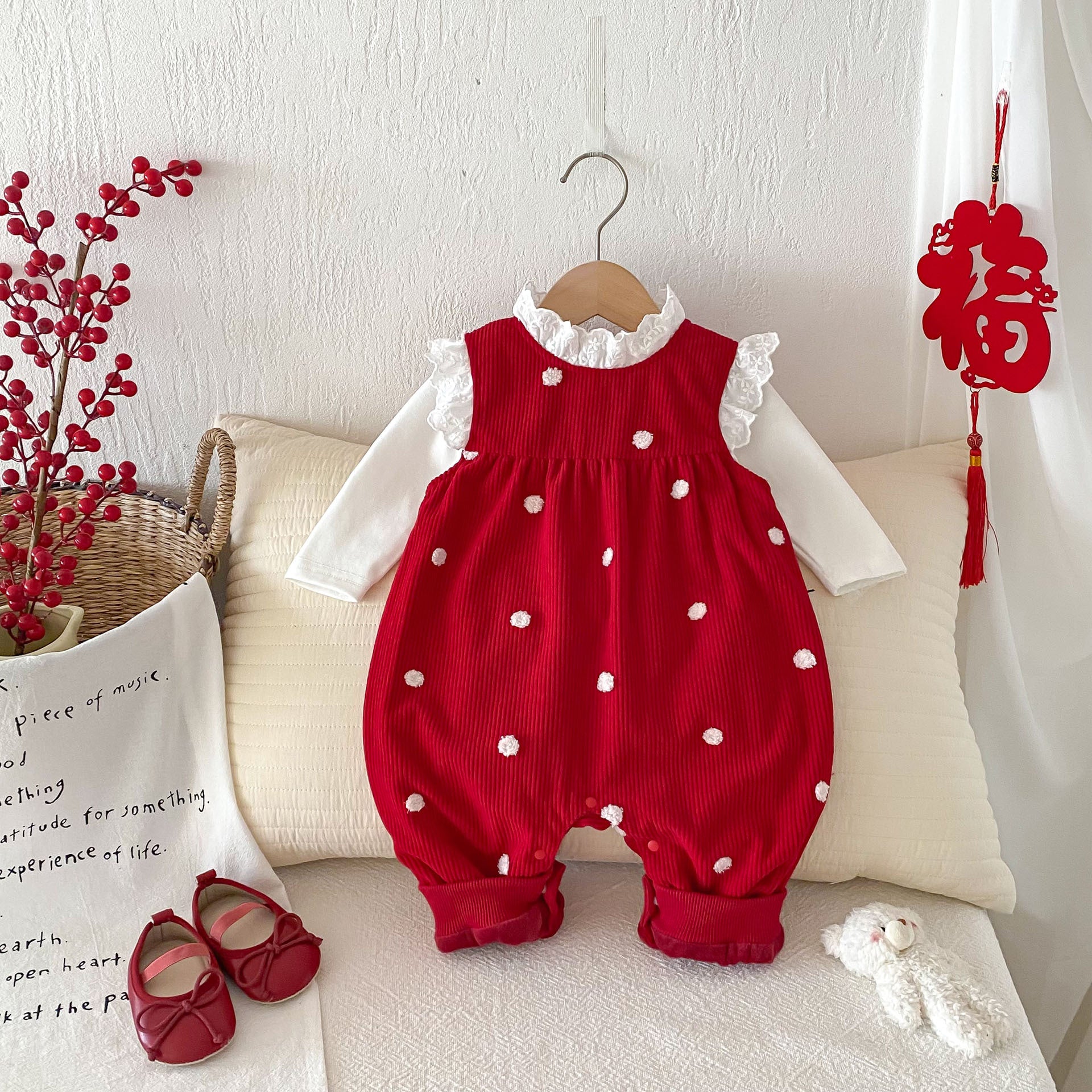 Sping and Winter Arrival Baby Cute Polka Dots Warm Fleece Sleeveless Rompers Vest, MyKids-USA®, Baby One-Pieces, MyKids-USA - Size/Age - 66 (3-6M) - Color - Red -  -  - TR2412251732-A