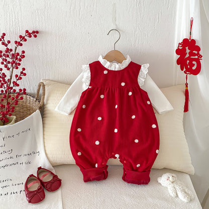 Sping and Winter Arrival Baby Cute Polka Dots Warm Fleece Sleeveless Rompers Vest, MyKids-USA®, Baby One-Pieces, MyKids-USA - Size/Age - 66 (3-6M) - Color - Red -  -  - TR2412251732-A