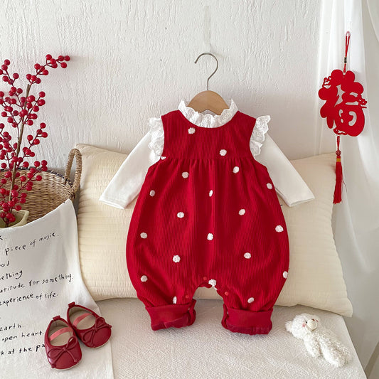 Sping and Winter Arrival Baby Cute Polka Dots Warm Fleece Sleeveless Rompers Vest, MyKids-USA®, Baby One-Pieces, MyKids-USA - Size/Age - 66 (3-6M) - Color - Red -  -  - TR2412251732-A