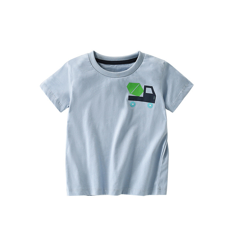 Summer Boys’ Vehicles Cartoon Logo Pattern T-shirt in European and American Style, MyKids-USA®, Baby & Toddler Tops, MyKids-USA - Size/Age - 110 (3-5Y) - Color - Blue -  -  - TR2506082211-A
