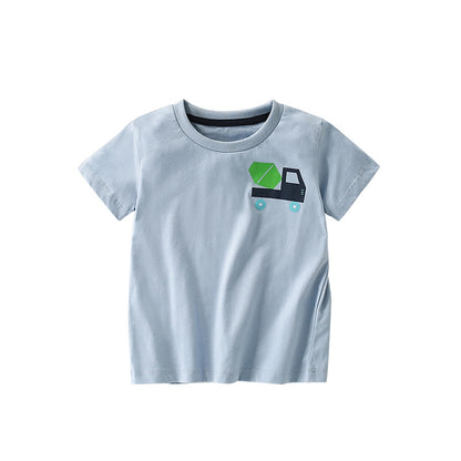 Summer Boys’ Vehicles Cartoon Logo Pattern T-shirt in European and American Style, MyKids-USA®, Baby & Toddler Tops, MyKids-USA - Size/Age - 110 (3-5Y) - Color - Blue -  -  - TR2506082211-A