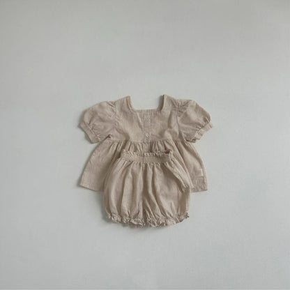 Arrival Summer Baby Kids Girls Short Sleeves Square Neck Shirt and Shorts Clothing Set