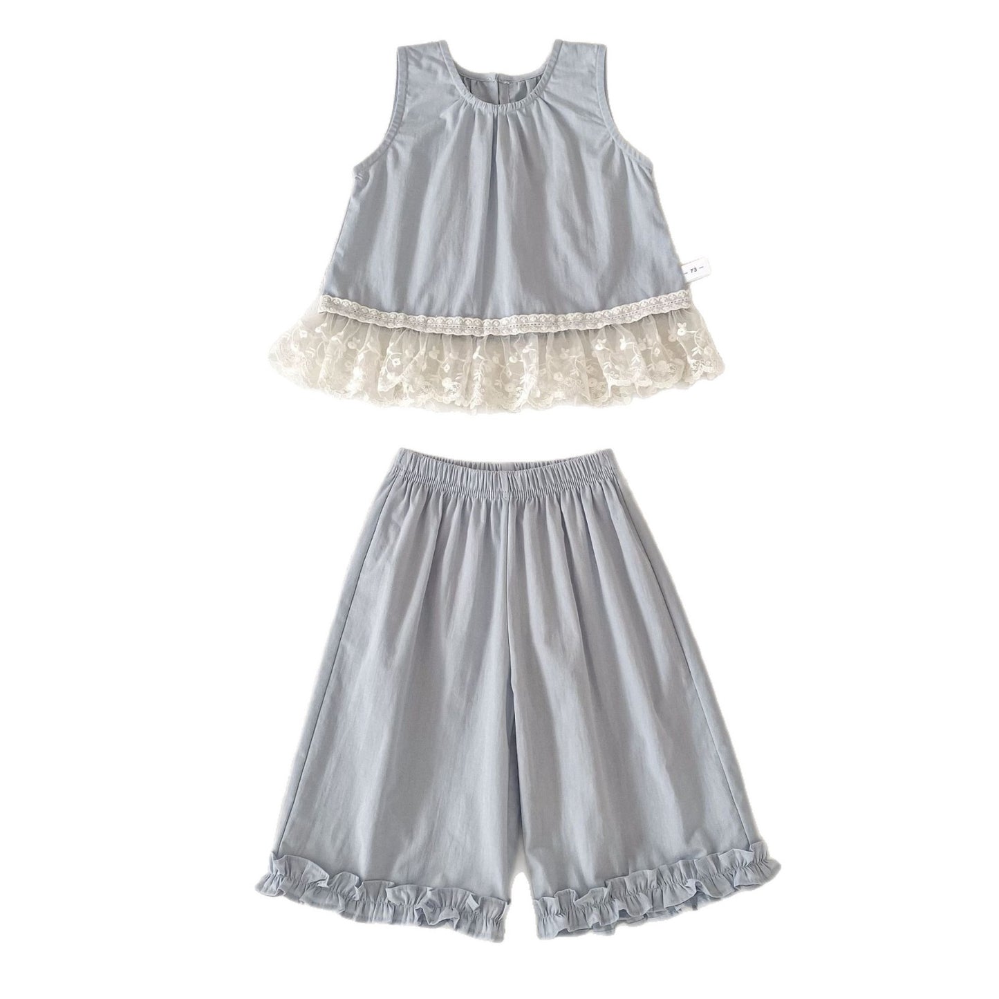 Summer Baby Kids Girls Sleeveless Lace Trim Vest and Plain Pants Clothing Set, MyKids-USA®, Baby & Children's Outfits, MyKids-USA - Size/Age - 73 (6-9M) - Color - Blue -  -  - TR2605011726-A.