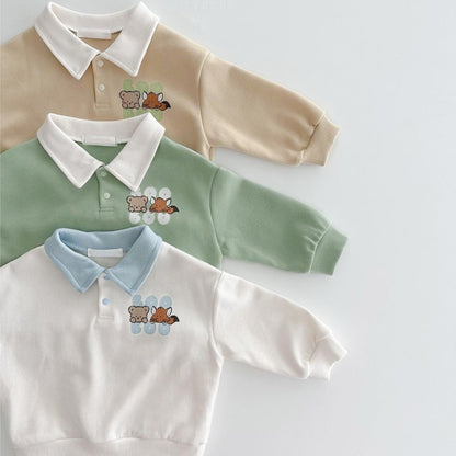 MyKids-USA® Autumn Baby Unisex Long Sleeves Cartoon Polo Sweatshirt and Plain Pants Clothing Set