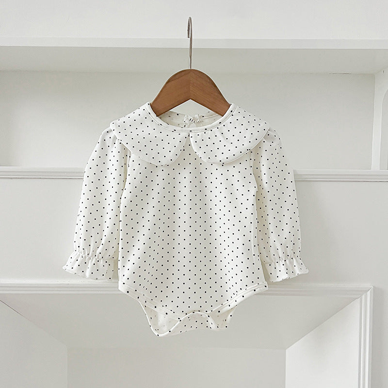 SpringArrival Baby Girls Long Sleeves Dots/Floral Pattern Peter Pan Collar White Onesies, MyKids-USA®, Baby One-Pieces, MyKids-USA - Size/Age - 66 (3-6M) - Color - Black -  -  - TR2412281515-A