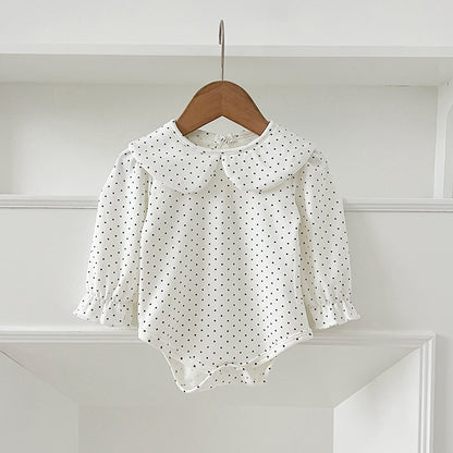 SpringArrival Baby Girls Long Sleeves Dots/Floral Pattern Peter Pan Collar White Onesies, MyKids-USA®, Baby One-Pieces, MyKids-USA - Size/Age - 66 (3-6M) - Color - Black -  -  - TR2412281515-A