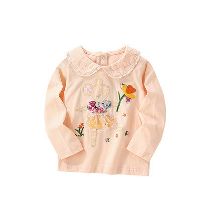 Autumn and Spring New Arrival Flowers Pattern Long Sleeves Peter Pan Collar Top for Stylish Girls, MyKids-USA®, Baby & Toddler Outerwear, MyKids-USA - Size/Age - 100 (2-3Y) - Color - Apricot -  -  - TR2509172218-A
