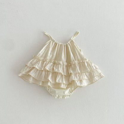 Summer Arrival Baby Girls Apricot Sleeveless Plain Dress Design Strap Onesies, MyKids-USA®, Baby One-Pieces, MyKids-USA -  -  -  -  -  -  - 