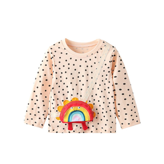 Autumn and Spring Arrival Dots Pattern Long Sleeves Top for Stylish Girls, MyKids-USA®, Shirts, MyKids-USA - Size/Age - 100 (2-3Y) - Color - Apricot -  -  - TR2509202323-A