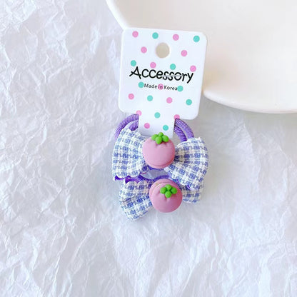 Girls 3D Fruit Patched Design Plaid Pattern Bow Tie Hair Tie Rope Headband