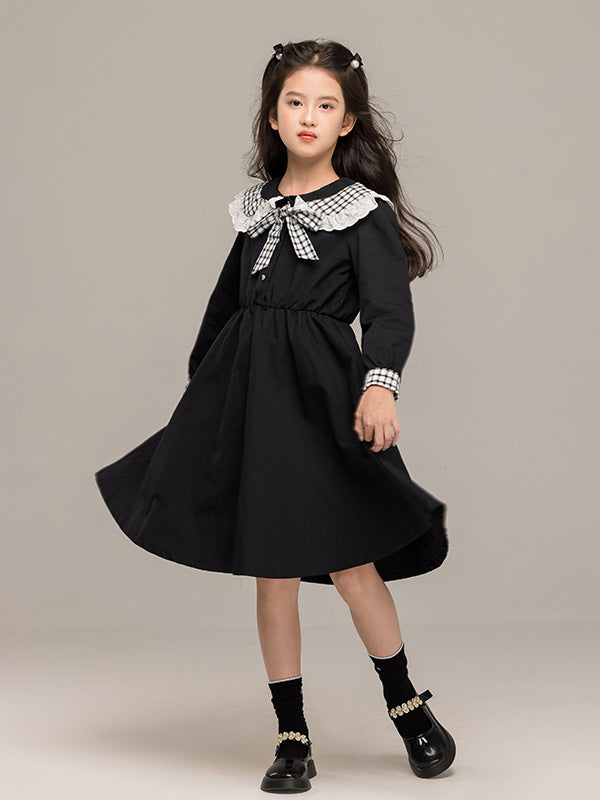 Autumn Arrival Long Sleeves Plaid Pattern Color Patchwork Dress for Stylish Girls