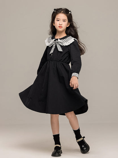 Autumn Arrival Long Sleeves Plaid Pattern Color Patchwork Dress for Stylish Girls
